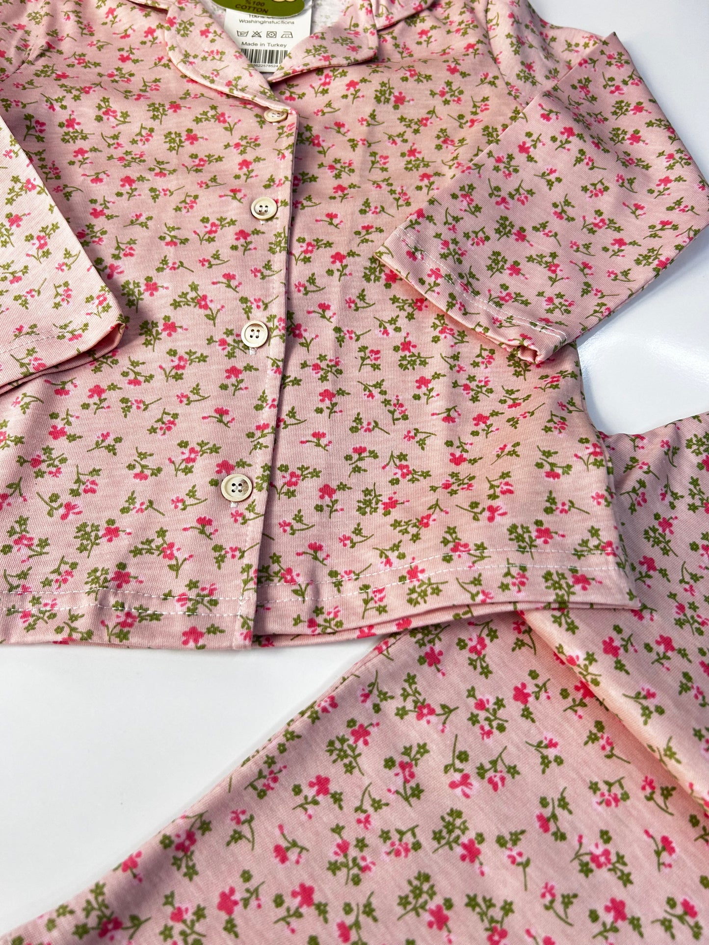 Çiçekli pamuk düğmeli pijama