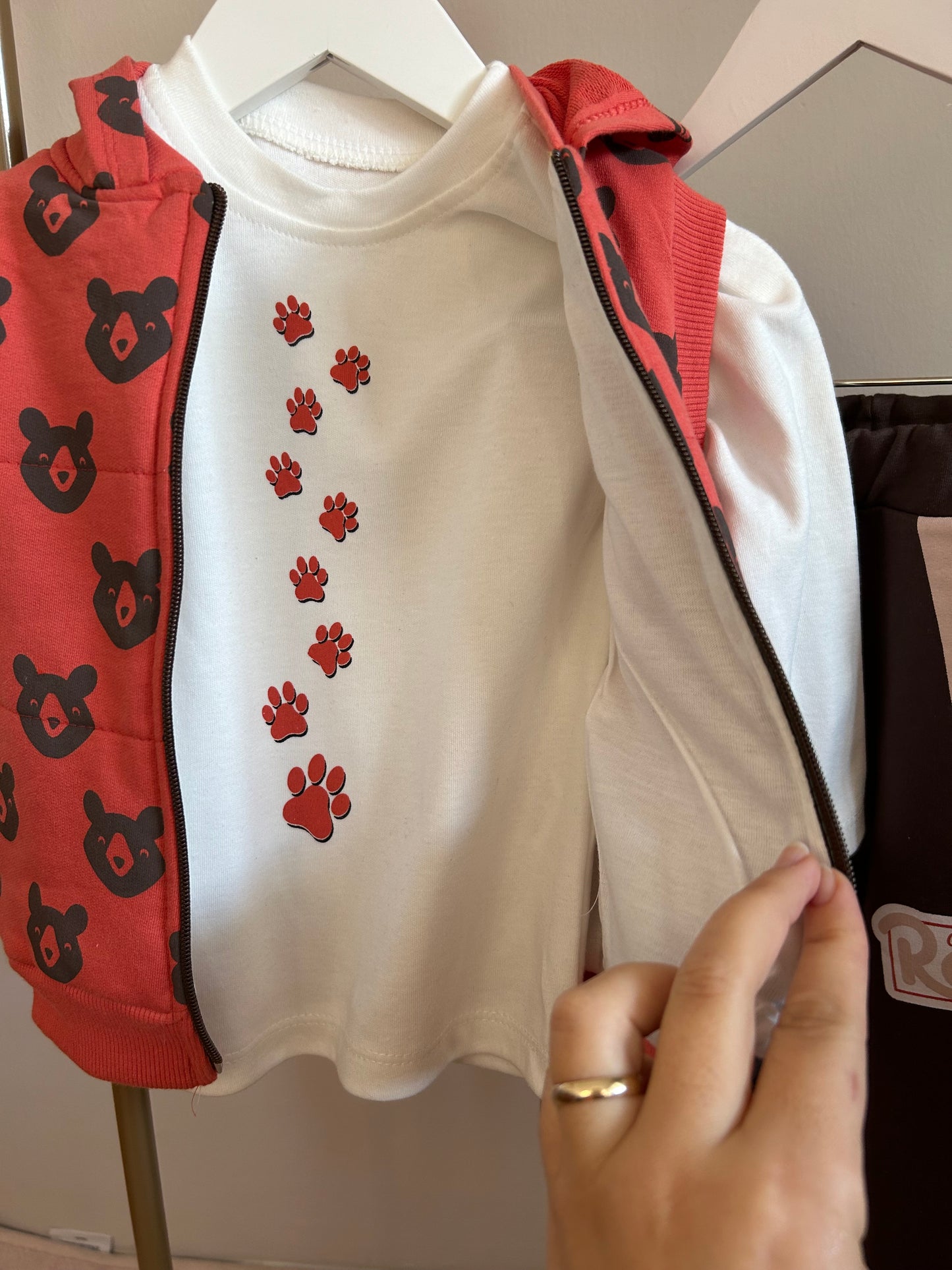 Ayıcık desenli kremit 3lü erkek bebek tekım