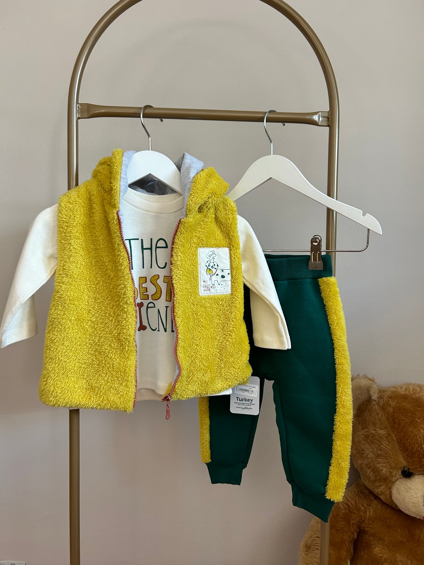Köpek şapkalı peluş 3 lü takım