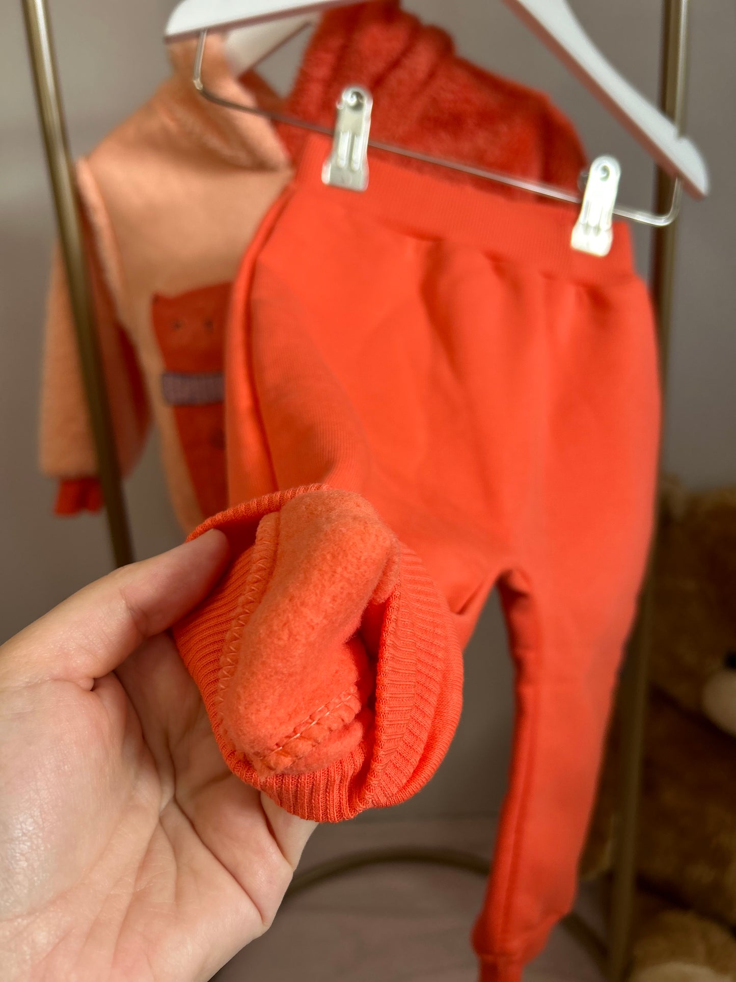 Turuncu peluş kız bebek takım