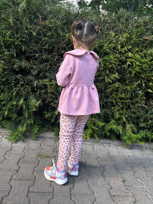 Yaka detaylı pileli kız çocuk takım