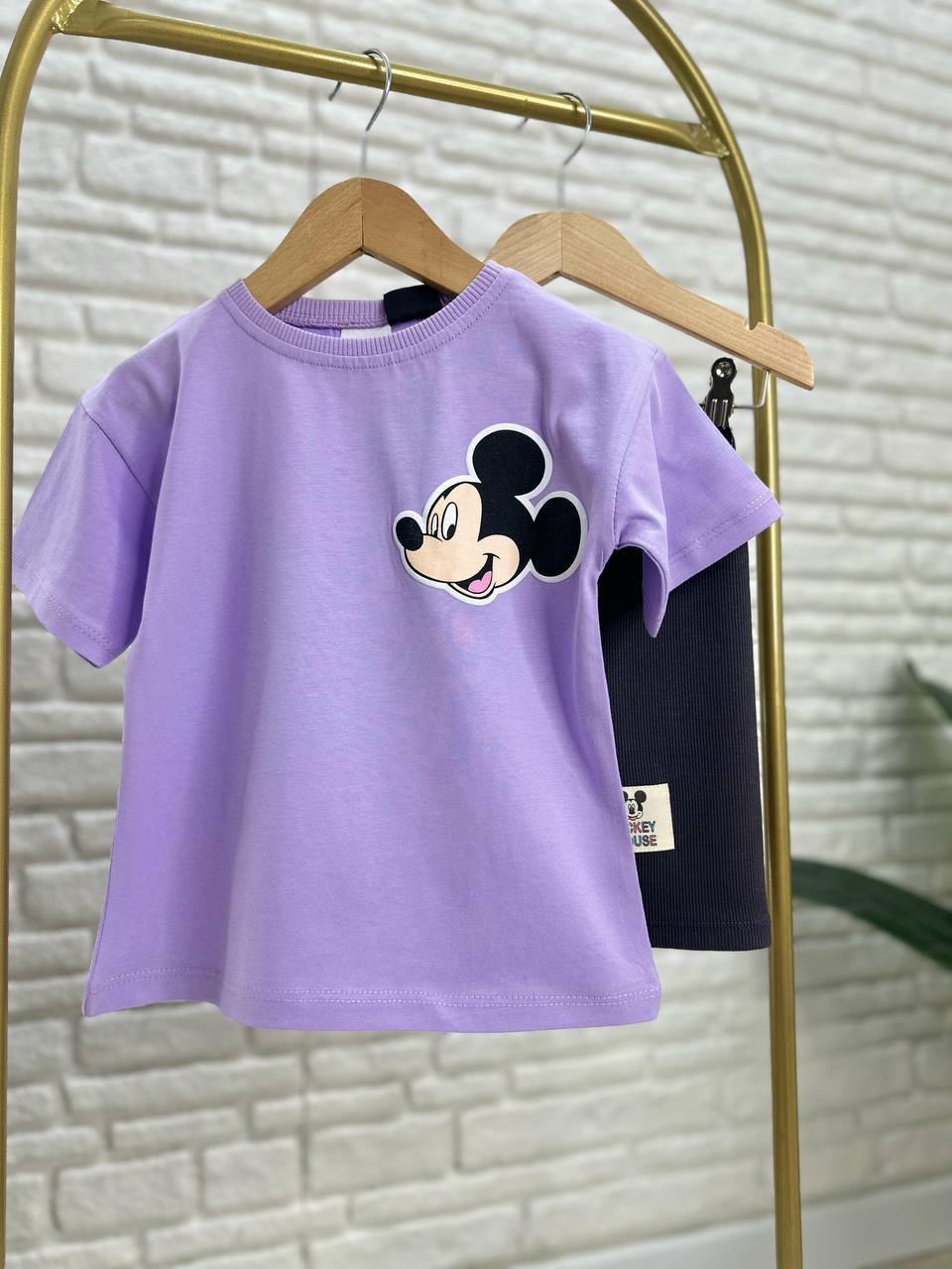 Mor mickey kısa tayt takım