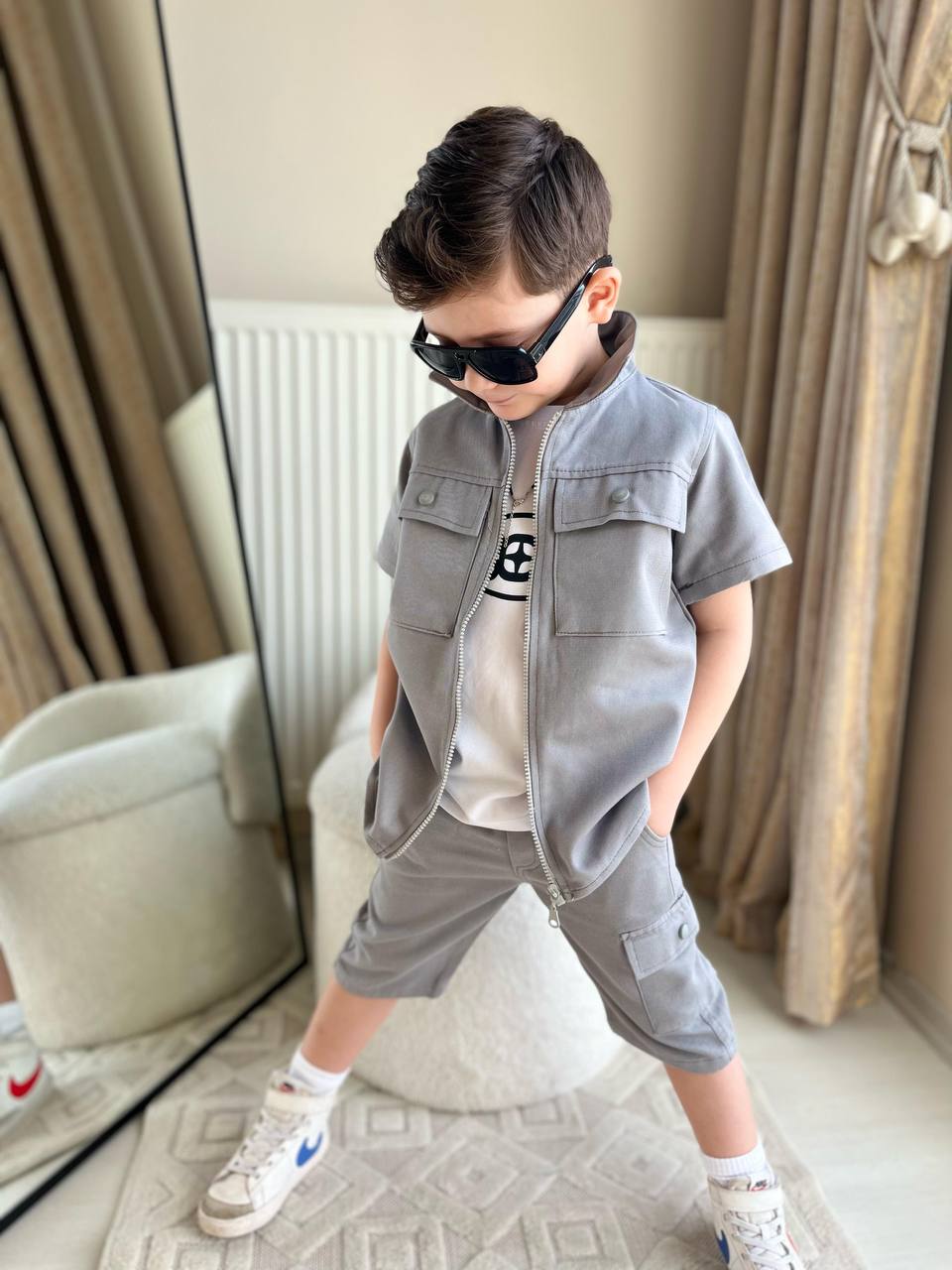 Gabardin gri 3 lü takım