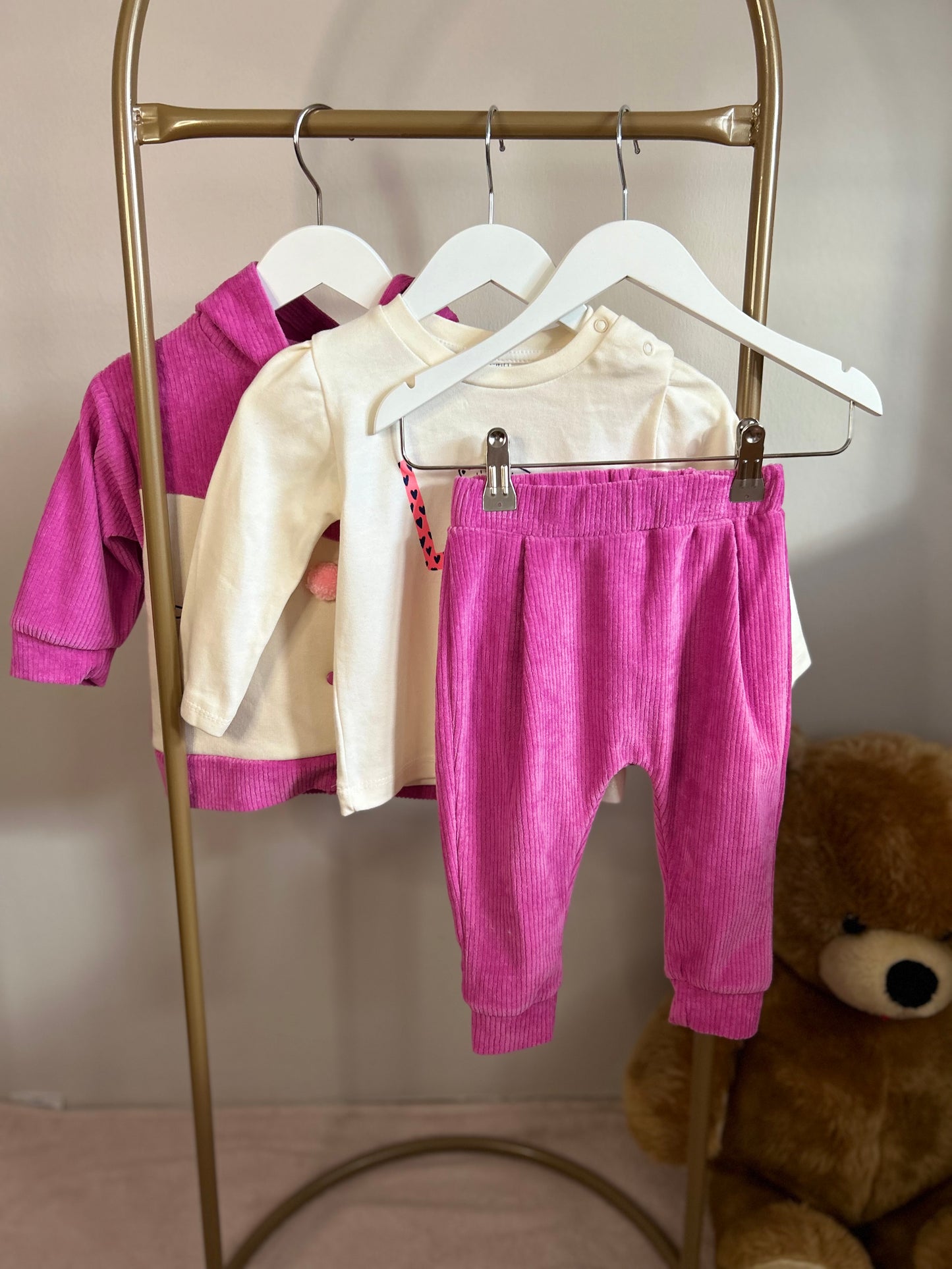 Pembe ince kadife kız bebek 3 lü takım