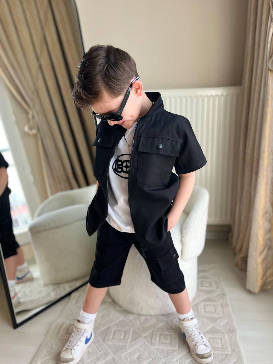 Gabardin siyah erkek çocuk takım