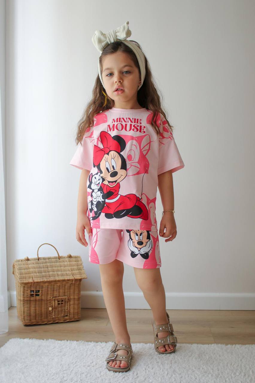 Minnie mouse kedili kız çocuk takım