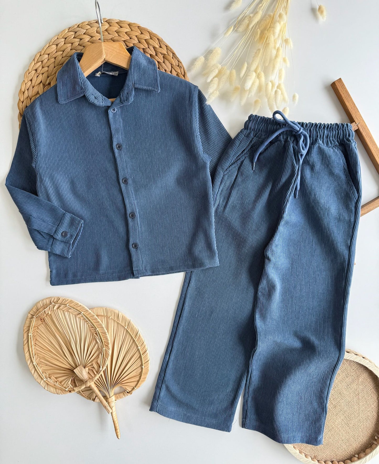 İndigo renk kadife erkek çocuk takım