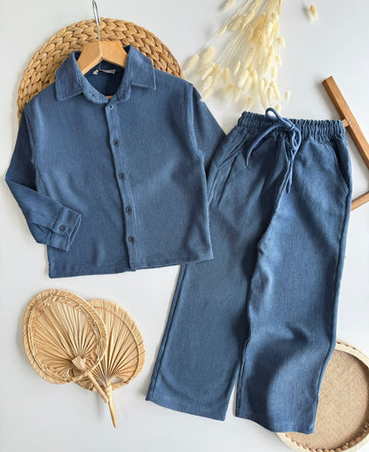 İndigo renk kadife erkek çocuk takım