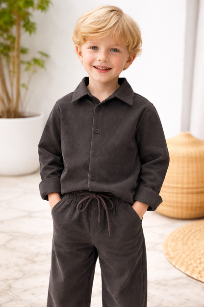 Antresit renk kadife erkek çocuk takım