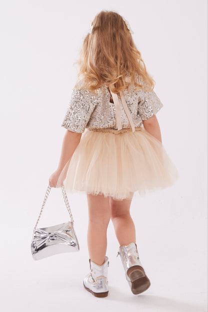 Pulpayet tütü etekli krem kız çocuk takım