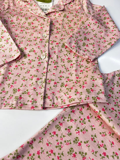 Çiçekli pamuk düğmeli pijama