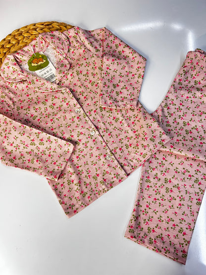 Çiçekli pamuk düğmeli pijama