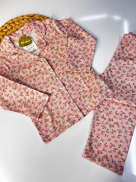 Çiçekli pamuk düğmeli pijama