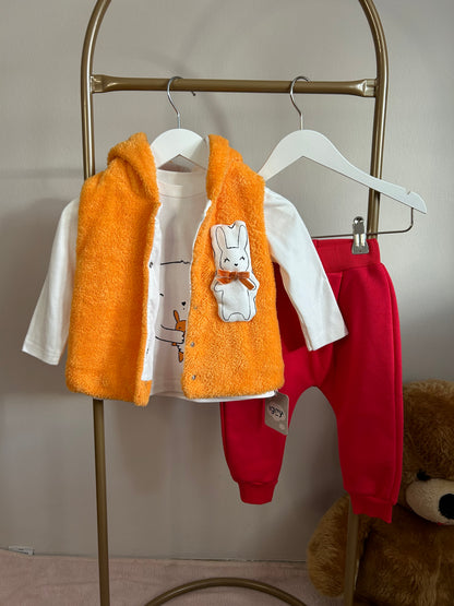 Peluş yelekli tavşan kız bebek takım
