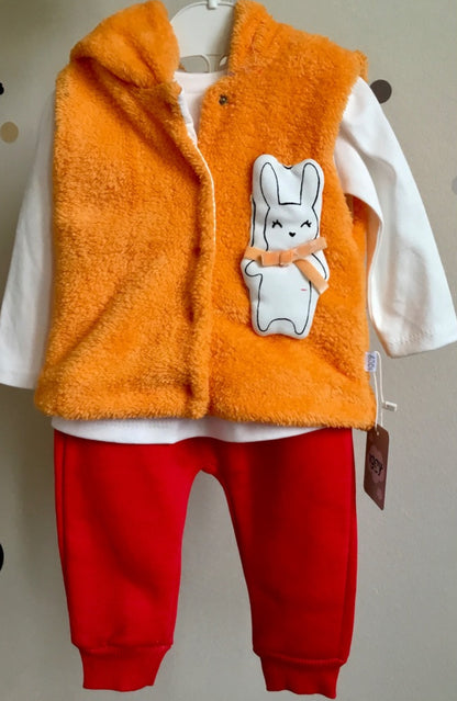 Peluş yelekli tavşan kız bebek takım