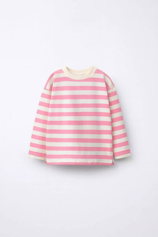 Çizgili sweatshirt pamuklu 3 iplik