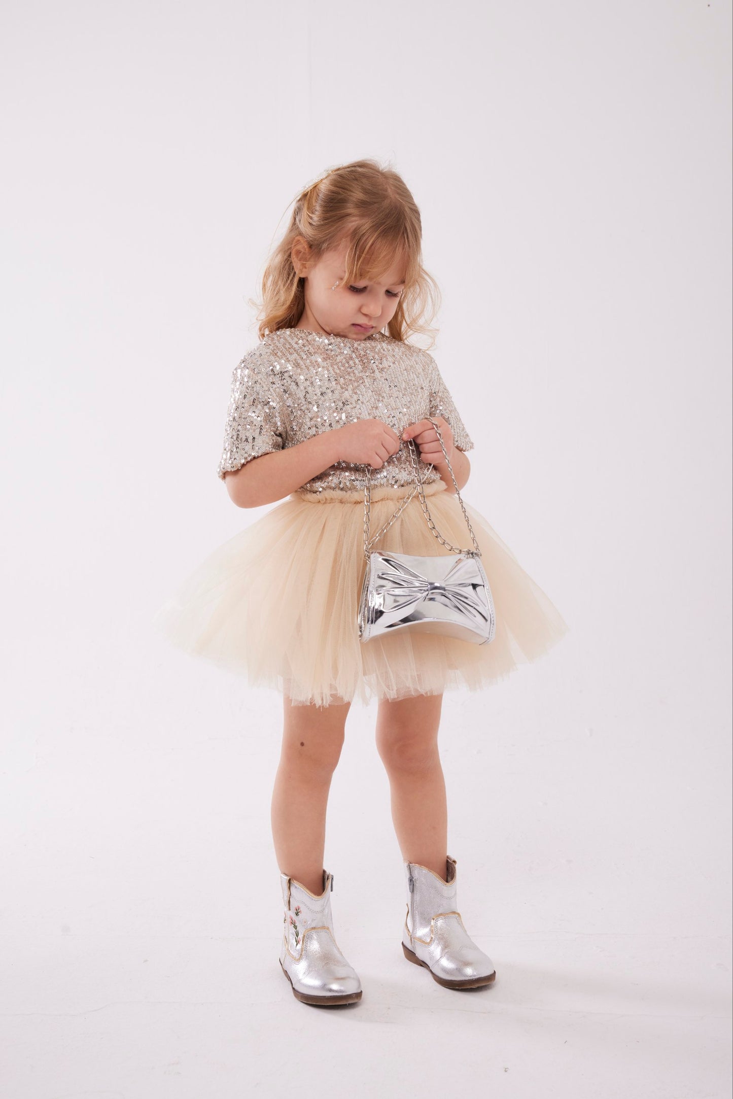 Pulpayet tütü etekli krem kız çocuk takım