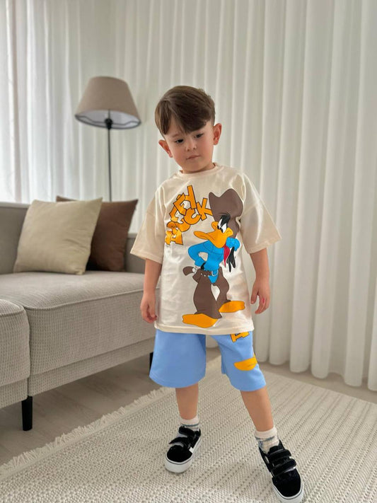 Duffy duck mavi şortlu erkek çocuk takım
