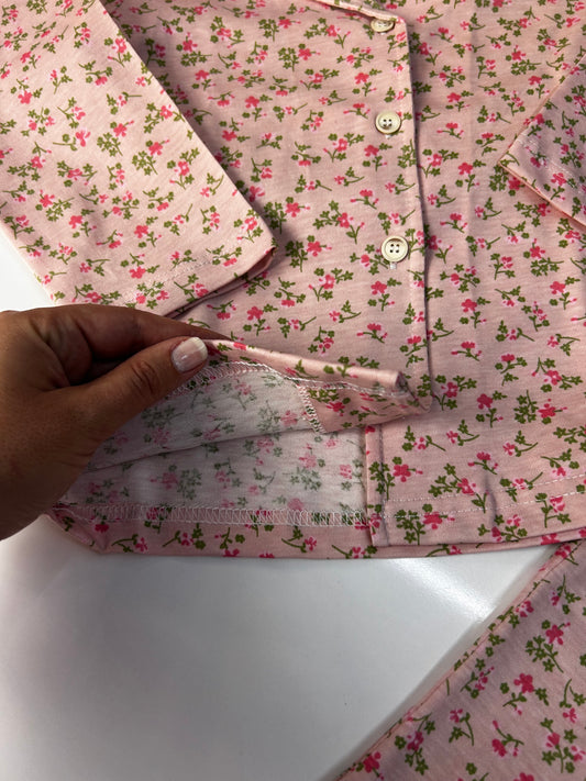 Çiçekli pamuk düğmeli pijama