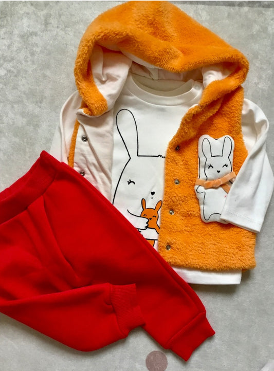 Peluş yelekli tavşan kız bebek takım