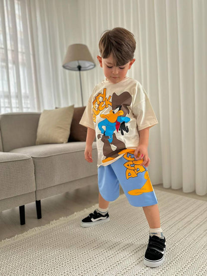Duffy duck mavi şortlu erkek çocuk takım