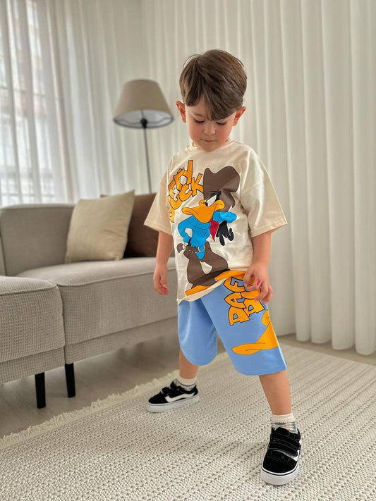 Duffy duck mavi şortlu erkek çocuk takım