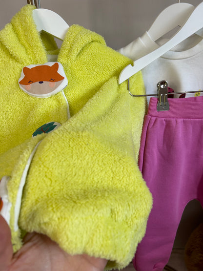 Peluş hırkalı fıstık yeşil 3 lü bebek takım