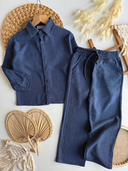 Kadife lacivert erkek çocuk takım