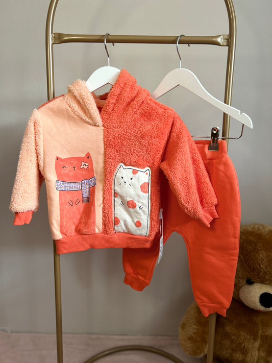 Turuncu peluş kız bebek takım