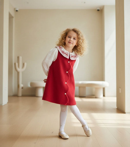 Kaşe kırmızı elbise pamuk bluz takım