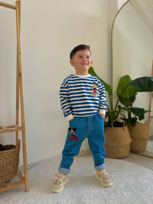 Lacivert cizgili jean pantolon takım