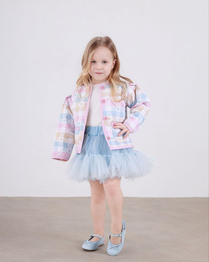 Tütü etek kapitone ceket mavi takım