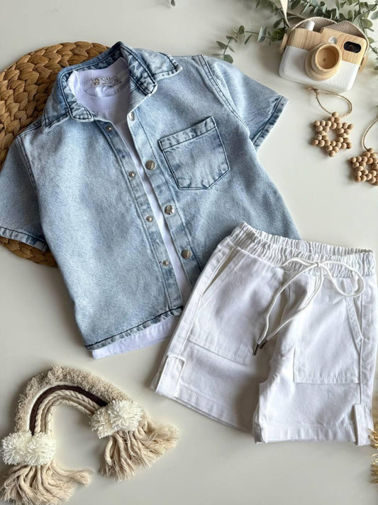 Denim şortlu takım