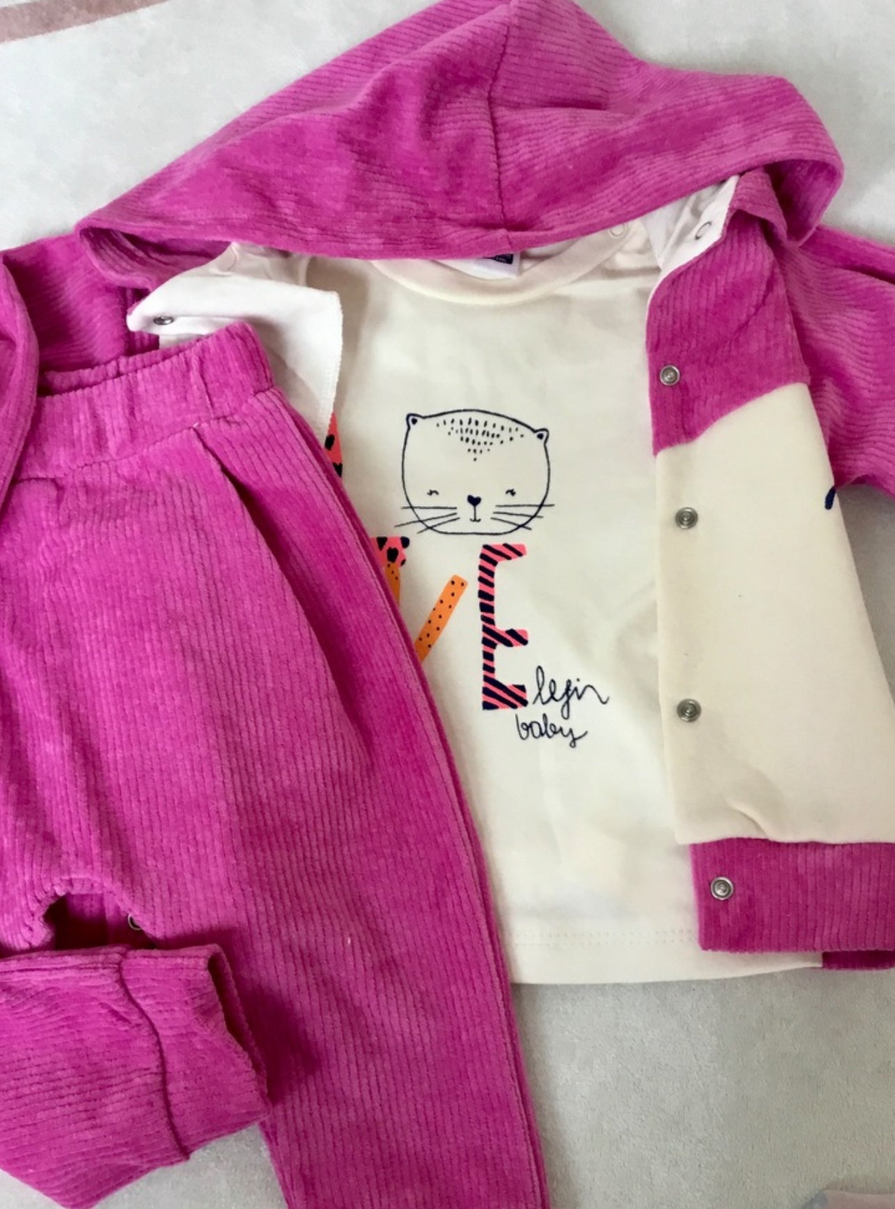 Pembe ince kadife kız bebek 3 lü takım