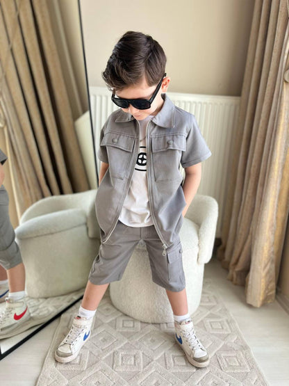 Gabardin gri 3 lü takım