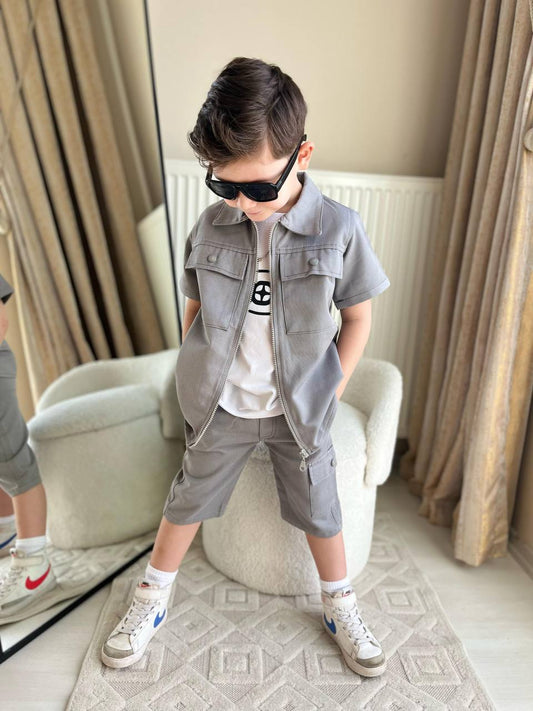 Gabardin gri 3 lü takım
