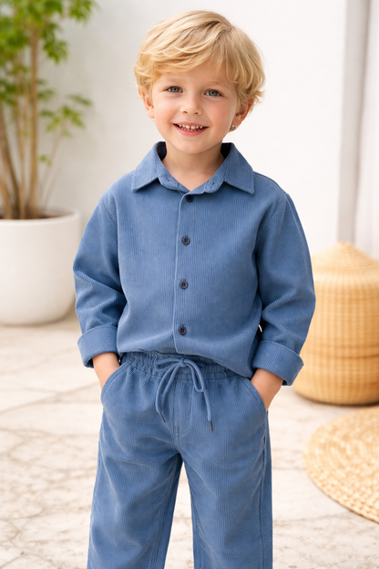 İndigo renk kadife erkek çocuk takım