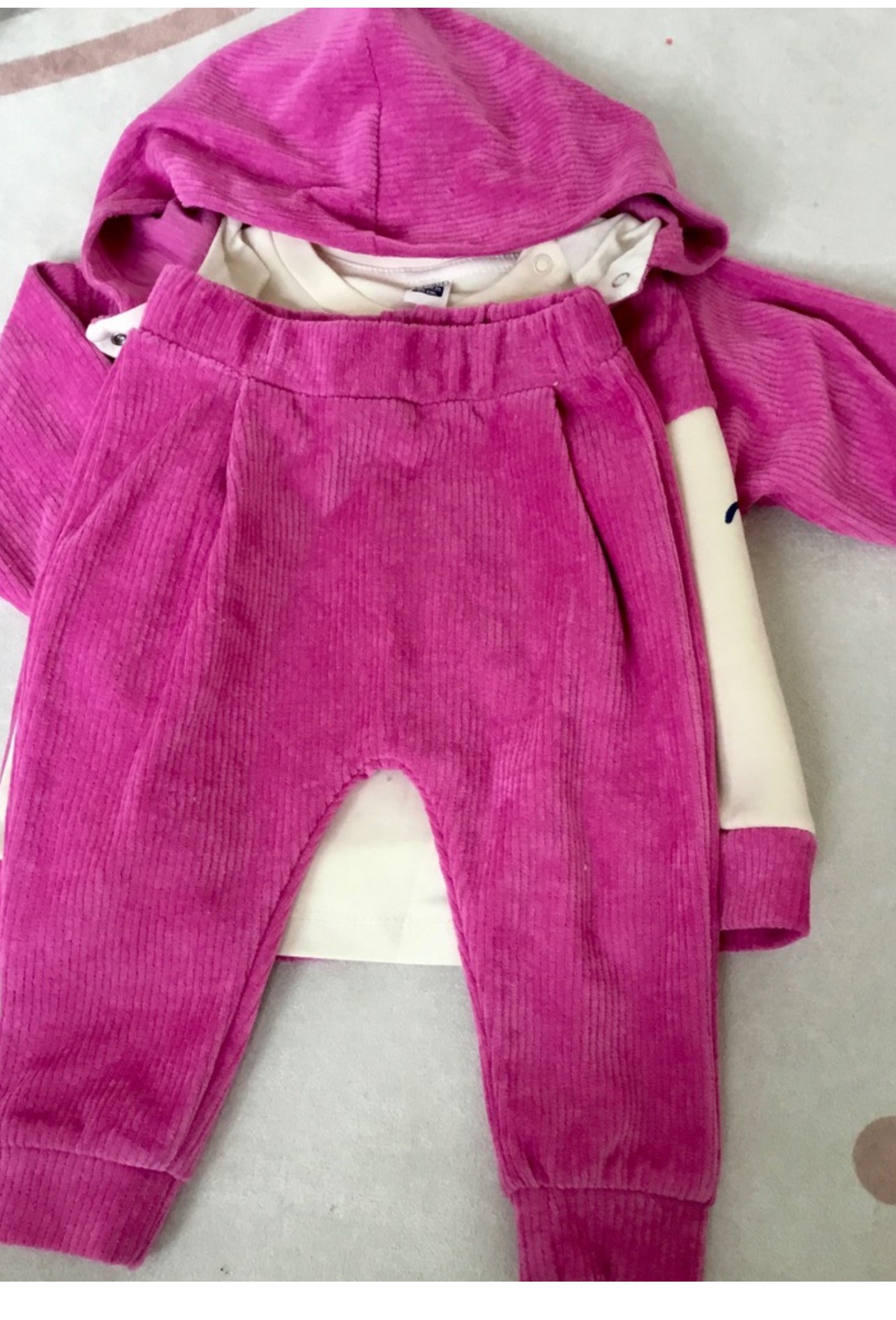 Pembe ince kadife kız bebek 3 lü takım