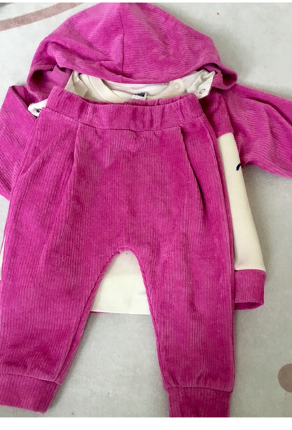 Pembe ince kadife kız bebek 3 lü takım