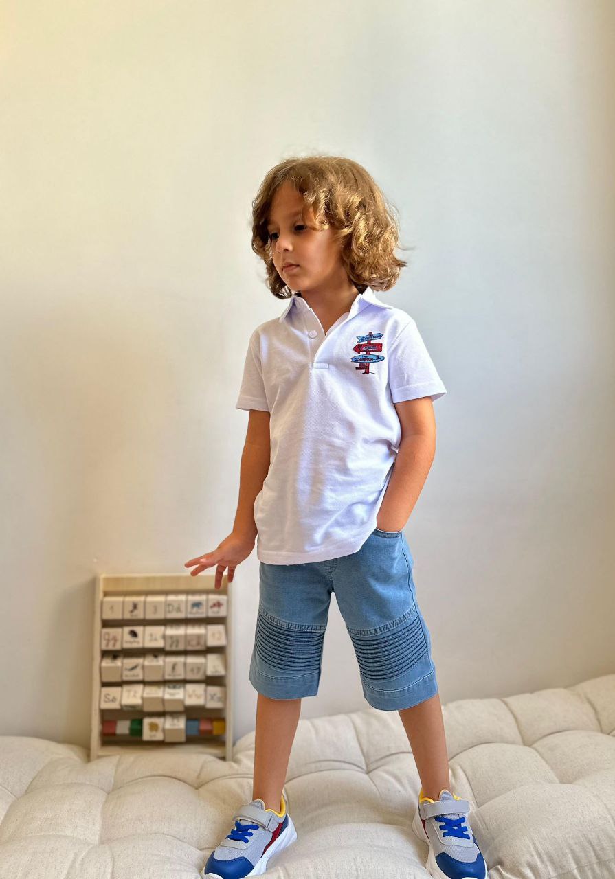 Polo yaka kot şortlu takım