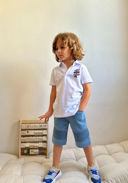 Polo yaka kot şortlu takım