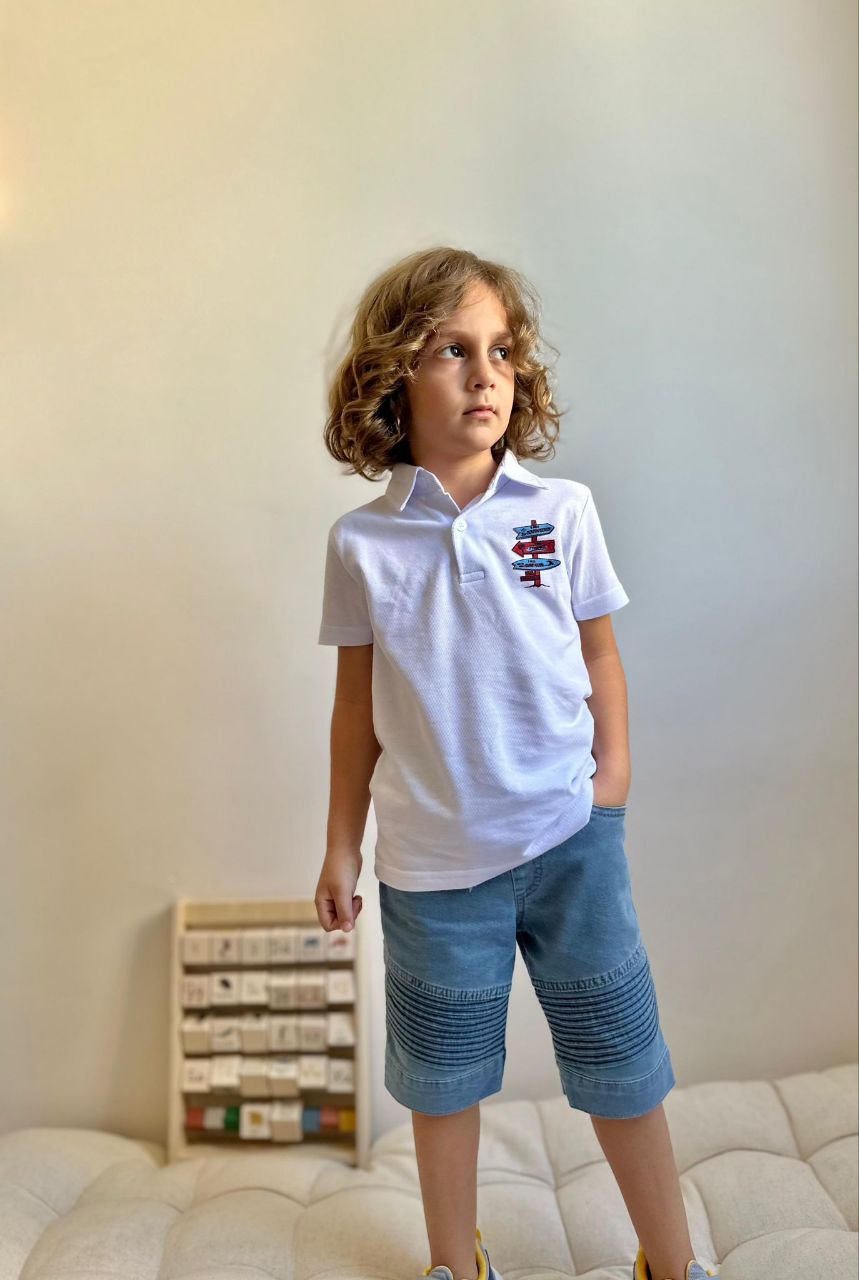 Polo yaka kot şortlu takım