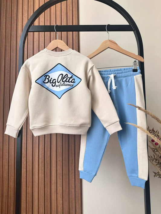 mavi-krem logolu 3 iplik erkek çocuk takım