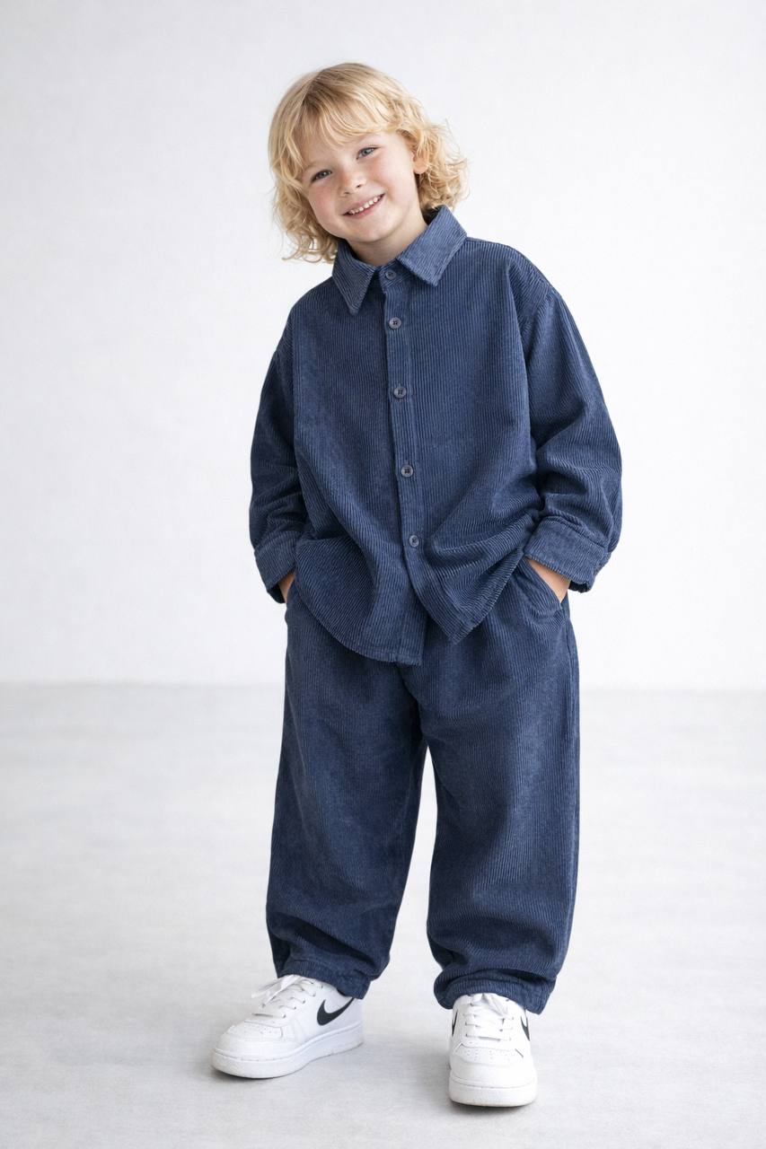 Kadife lacivert erkek çocuk takım