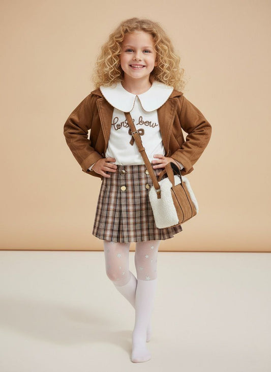 Karemel kız çocuk takım ( bluz+etek+ceket+çanta)