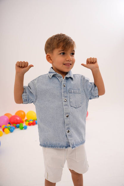 Denim şortlu takım