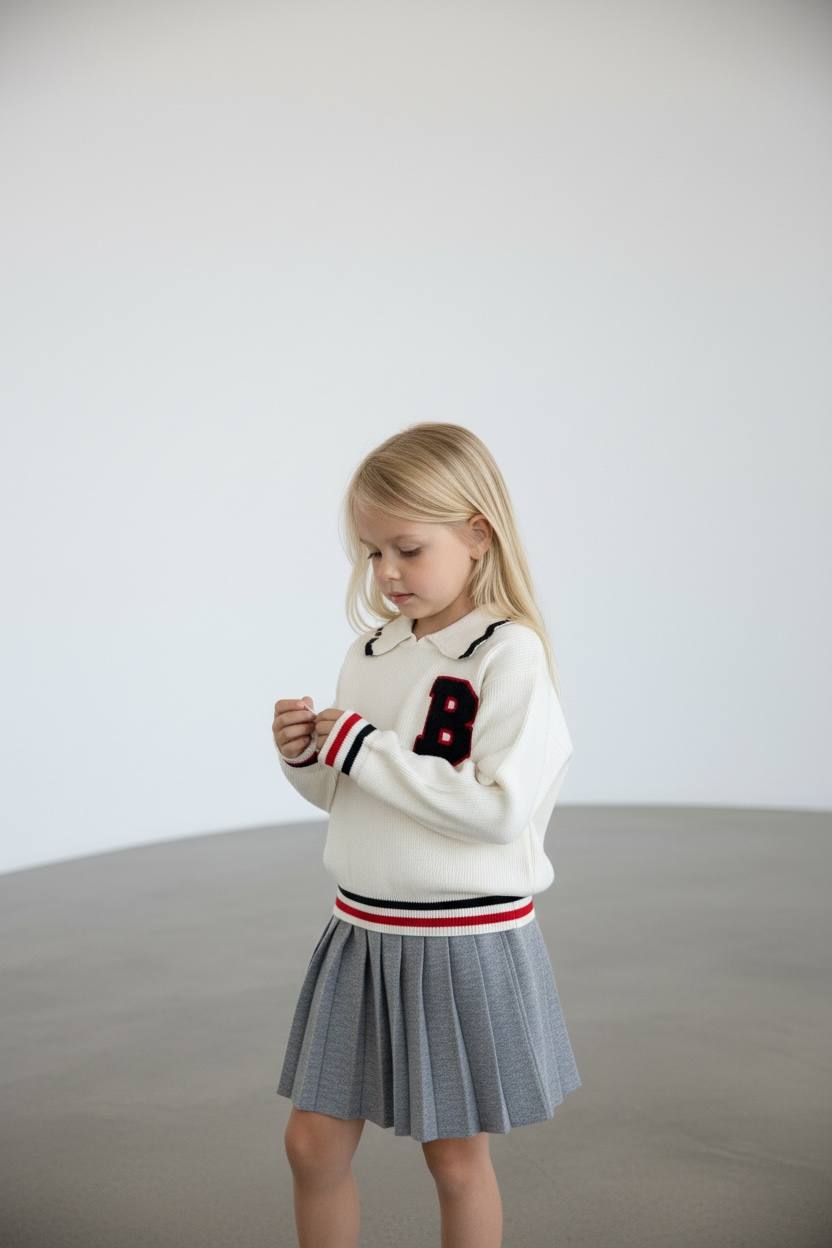 Triko pileli etekli kız çocuk takım