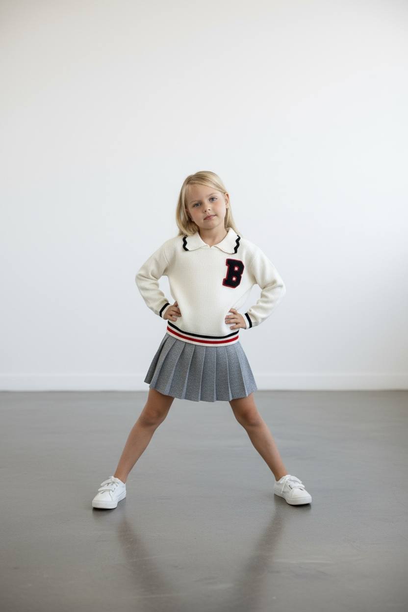 Triko pileli etekli kız çocuk takım