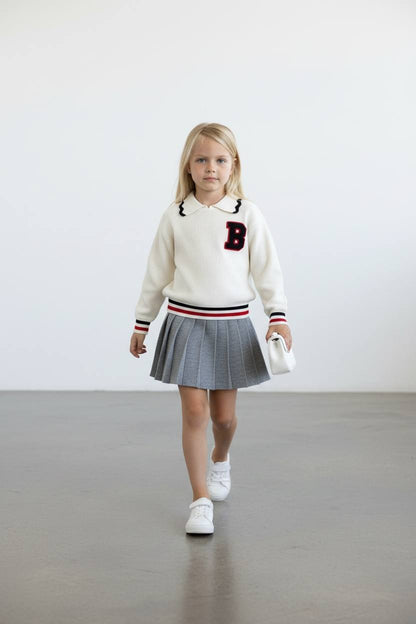 Triko pileli etekli kız çocuk takım