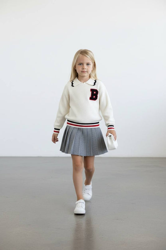 Triko pileli etekli kız çocuk takım